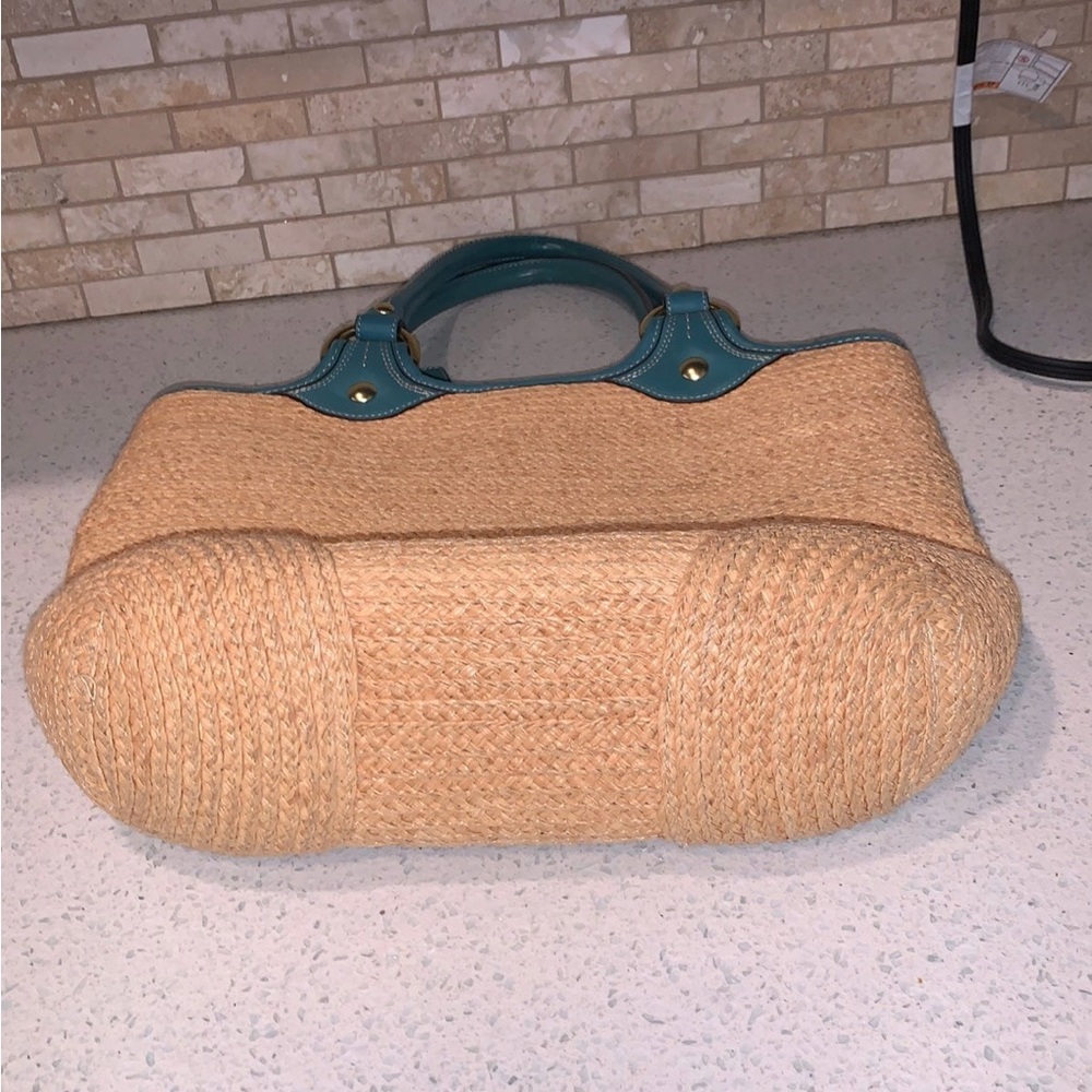 Teal accent beachy straw coach purse BH - Picture 6 of 7